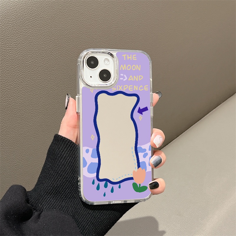 IPHONE Casing Ponsel Cermin Lukisan Ungu Kompatibel Untuk Iphone11 12 13 14 12Pro 13Pro 14Pro Pro Max XR X XS Max Electroplating Tombol Perlindungan Mirror Cover