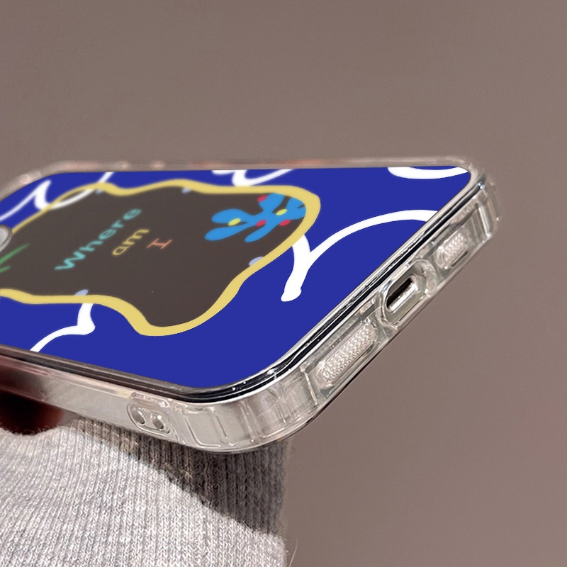 IPHONE Casing Ponsel Cermin Lukisan Biru Terang Kompatibel Untuk Iphone11 12 13 14 12Pro 13Pro 14Pro Pro Max XR X XS Max Electroplating Tombol Perlindungan Mirror Cover