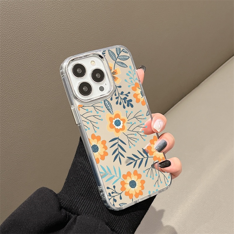 IPHONE Lukisan Bunga Cermin Ponsel Case Kompatibel Untuk Iphone11 12 13 14 12Pro 13Pro 14Pro Pro Max XR X XS Max Electroplating Tombol Perlindungan Mirror Cover