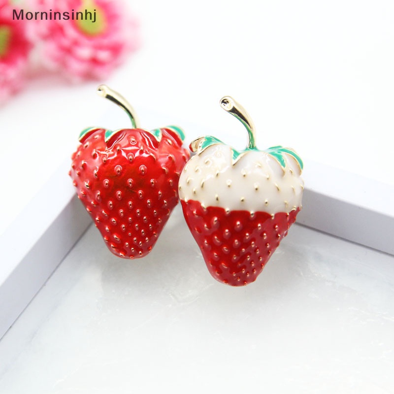 Mornin Fashion Enamel Merah Strawberry Wanita Pin Bros Kerah Lapel Lencana Perhiasan Hadiah id