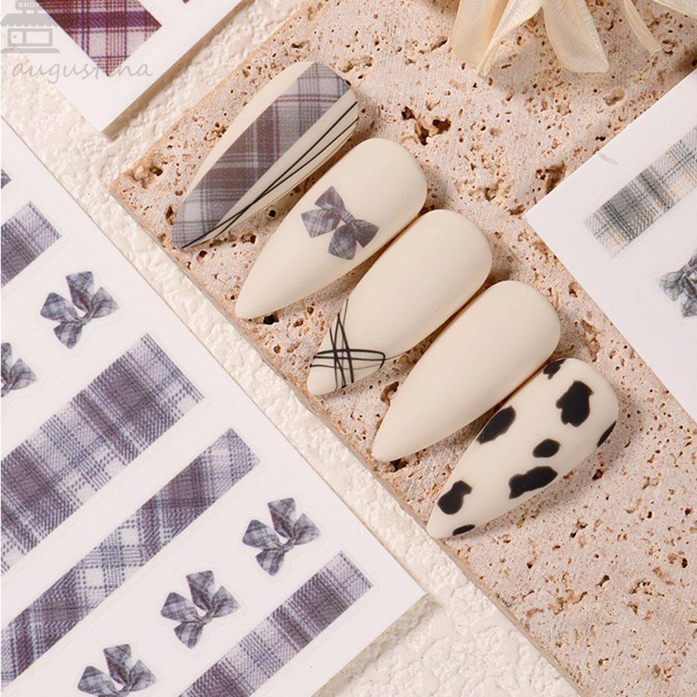 AUGUSTINA Agustina Plaid Series Stiker Kuku Pesona Slider Decal Self Adhesive DIY Nail Art