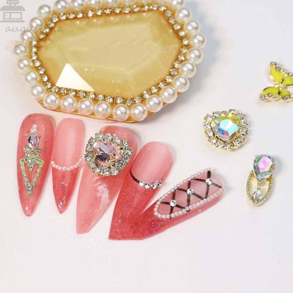 AUGUSTINA Agustina Kuku Berlian Imitasi Mewah DIY Nail Art Kupu-Kupu Manikur Aksesoris Bunga Campuran Kuku Rhinestones Perhiasan Kuku