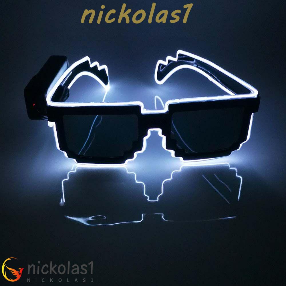 NICKOLAS1 Kacamata Bercahaya LED EL Wire 8bit DJ Terang Properti Pesta Cosplay Dekorasi Bar Perlengkapan Halloween Kacamata Perlengkapan Pesta Kacamata Mosaik