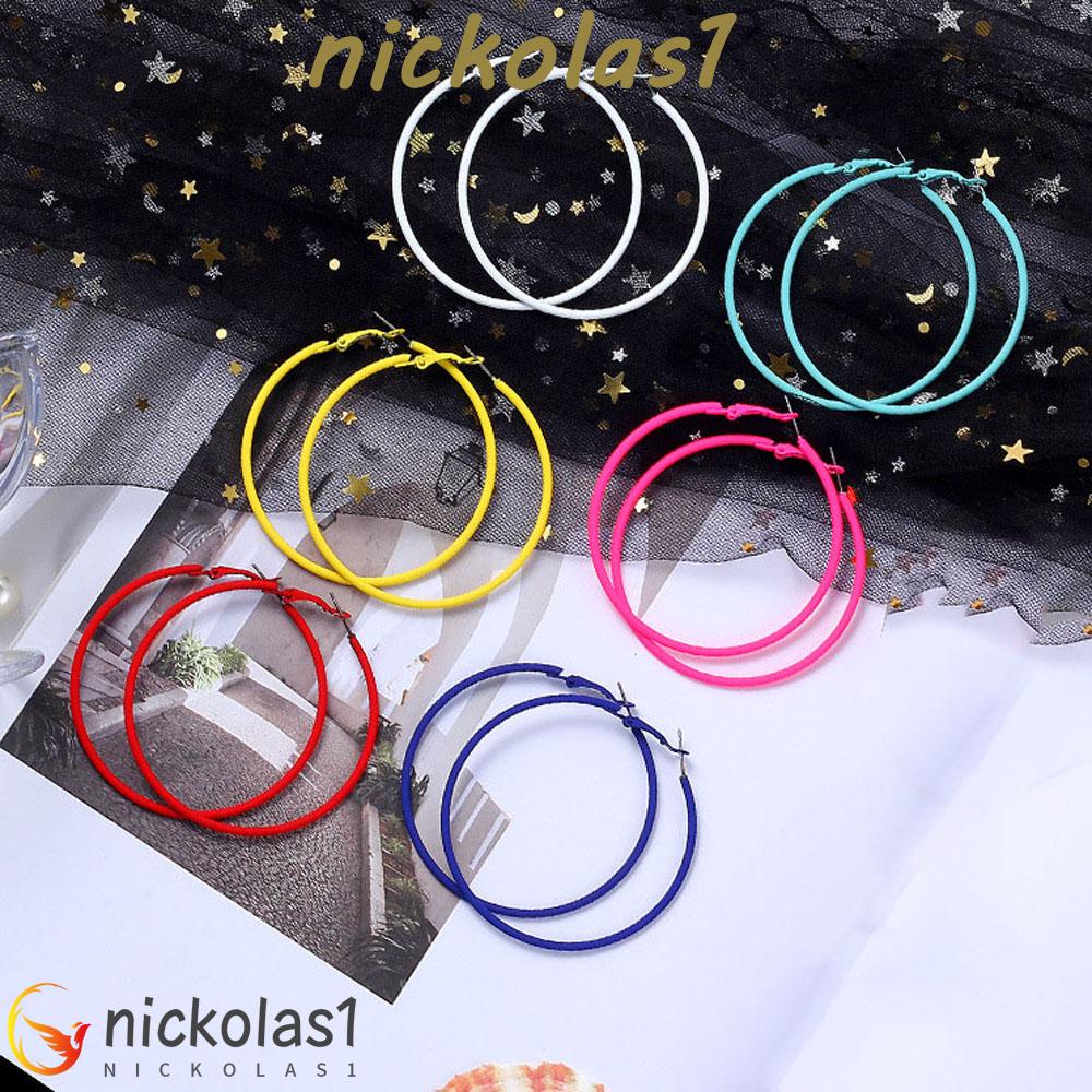 NICKOLAS1 Anting Hoop Pesta Biru Kuning Hijau Diameter 6CM Lingkaran Besar Perhiasan Warna Permen Pernikahan