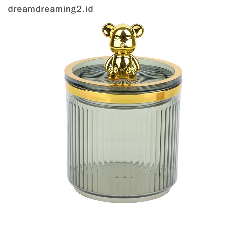 (drea) Beruang Lucu Bening Cotton Pad Dan Ear Bud Holder Acrylic Tempat Penyimpanan Kosmetik Toples //