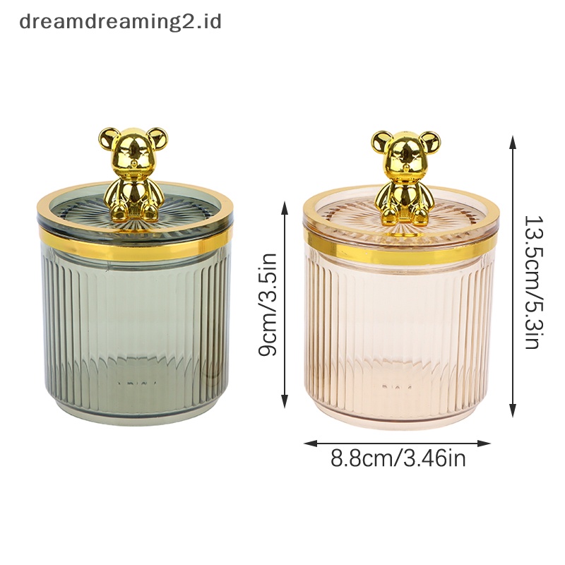 (drea) Beruang Lucu Bening Cotton Pad Dan Ear Bud Holder Acrylic Tempat Penyimpanan Kosmetik Toples //
