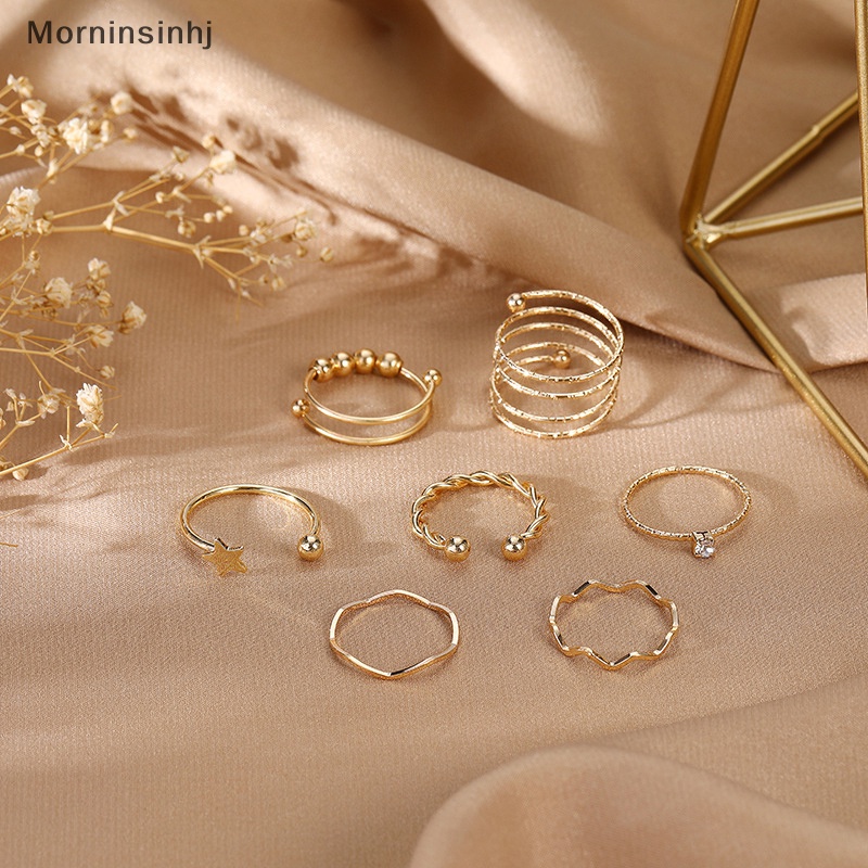 Mornin 7Pcs /Set Bohemian Open Adjustable Ring Set Cincin Untuk Wanita Perhiasan Cincin Set Ulang Tahun Anniversary Hadiah id