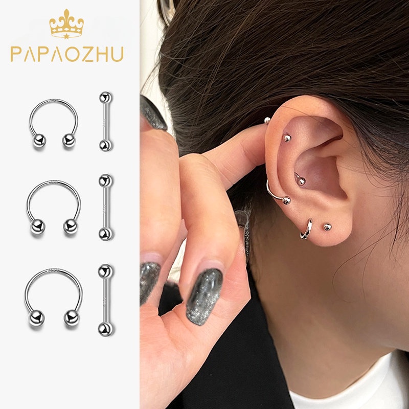 Papaozhu 1PC Keren Stainless Steel U Berbentuk Bola Kecil Stud Anting Untuk Wanita Pria Punk Cuff Earring Kepribadian Telinga Aksesoris
