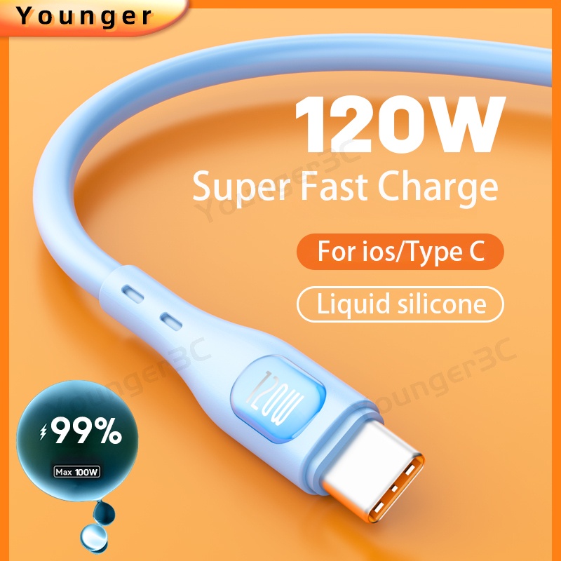 120w Kabel Pengisian Super Cepat USB Flash Charging Cord 6A Kabel Data Ponsel Silikon Cair Untuk ios Tipe C