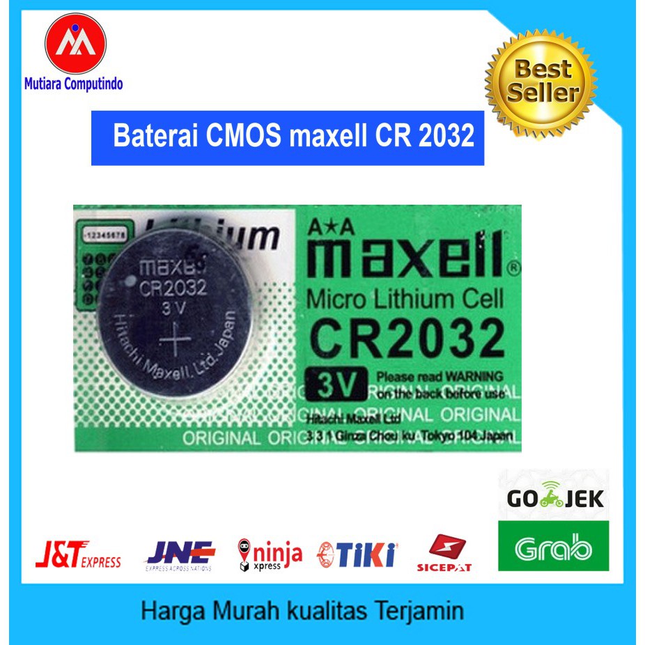 BATERAI CMOS MAXELL CR 2032 UKURAN 3V ORIGINAL - HARGA PER LEMBAR (ISI 5 PCS) - BISA COD