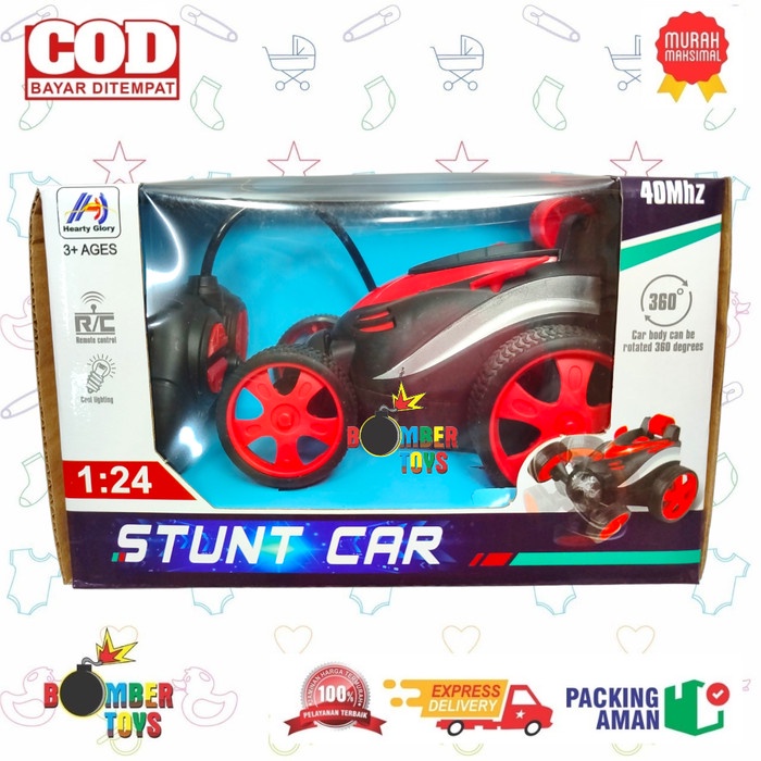 MAINAN ANAK MOBIL MOBILAN STUNT CAR PUTAR RC LAMPU 1:24 360 SERU