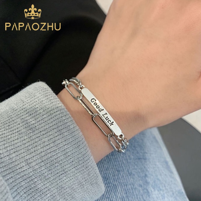 Papaozhu Punk Baja Titanium Rantai Pergelangan Tangan Keberuntungan Gelang Untuk Wanita Pria Pasangan Gelang Bangle Perhiasan