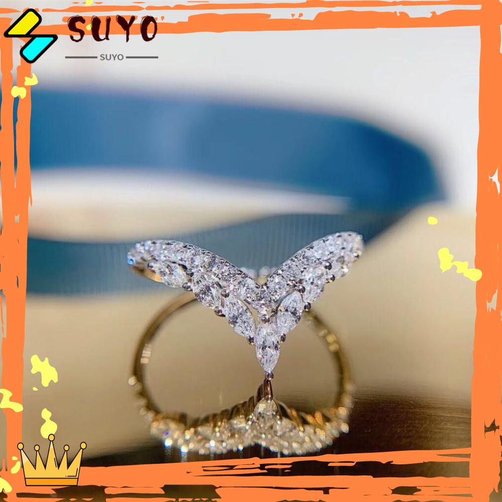 SUYO Cincin Perak925 Hadiah Fashion Wanita Pernikahan Cubic Zirconia Ukuran 5-11