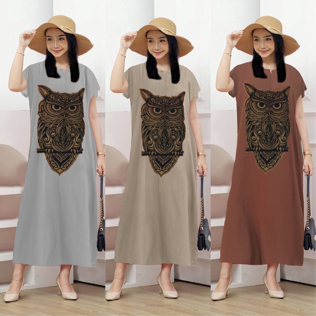 Long Dress Motif Owl LD120 Bahan Rayon Halus Vol 2 - Vania Carissa Store