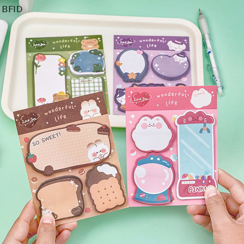 [BFID] Kawaii Kartun Strawberry Rabbit Bear Sticky Notes Memo Pad Lucu Pesan N Waktu Lengket Alat Tulis Kantor Pasokan Jurnal Planner [ID]