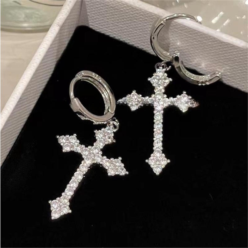 Kepribadian Vintage Punk Drop Earrings Keren Berlian Imitasi Zirkon Cross Anting Gaya Hip Hop Alloy Lingkaran Tindik Menjuntai Anting Fashion Harian Ulang Tahun Perhiasan Anting Hadiah