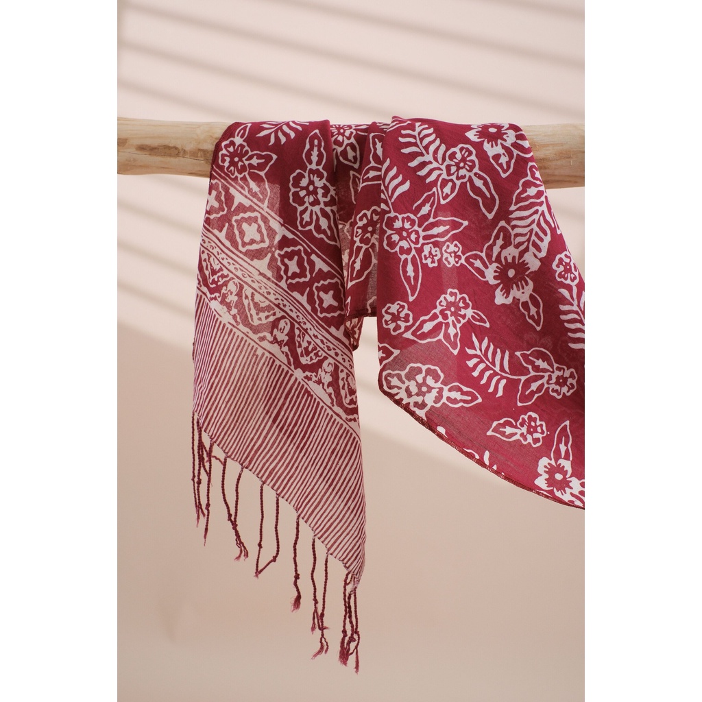 RATU - Scarf Batik TCN Daun 2 Maroon Red