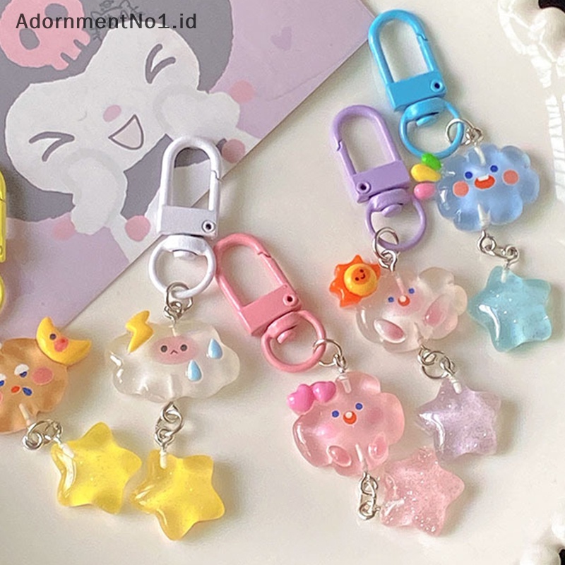 [AdornmentNo1] Lucu kartun awan bintang gantungan kunci Pentagram gantungan kunci untuk anak perempuan anak dekorasi Key Ring perhiasan