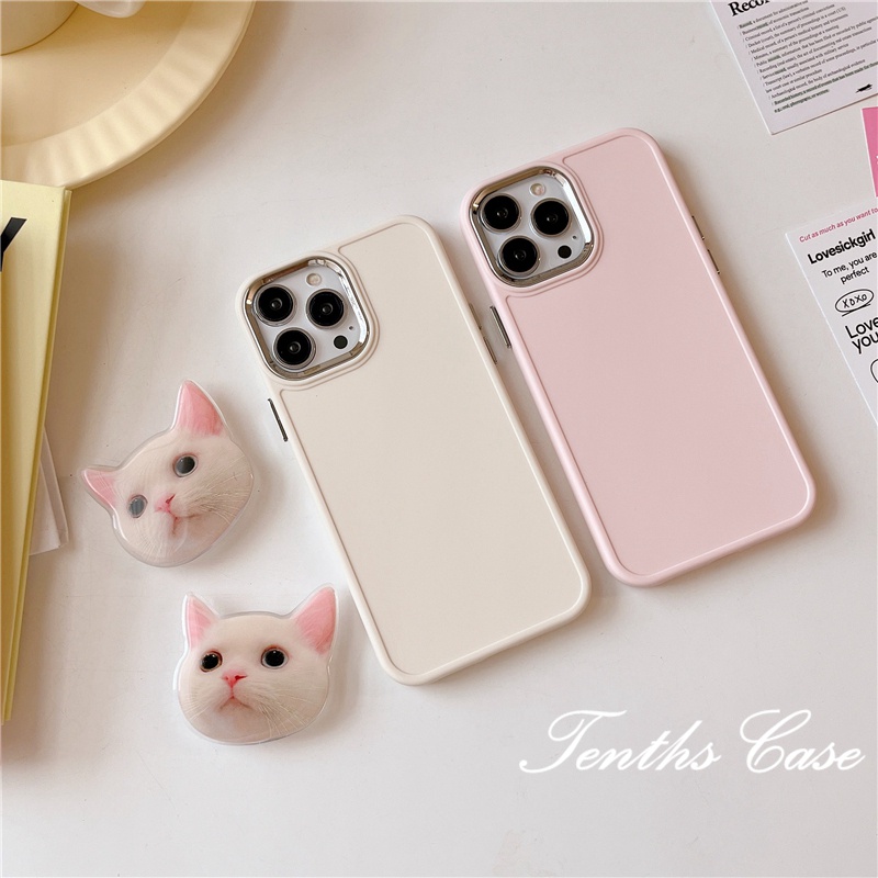 Compatible for IPhone 14 13 12 11 Pro Max X Xr Xs Max 7 8 6s 6 Pus Soft Cover Simple Style Solid Color Phone Case with Cat Pattern Shape Bracket