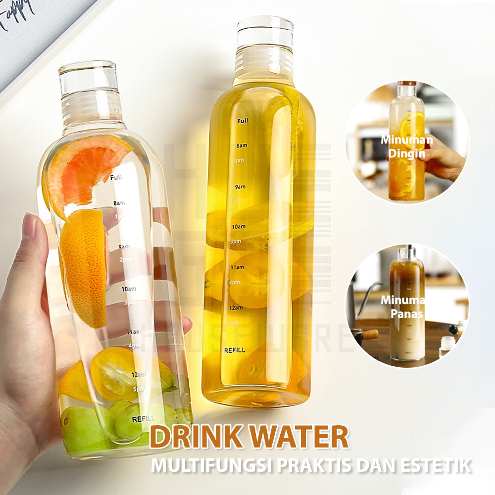 HUGO Botol Minum Aesthetic Water Bottle Termos Botol Bening Transparan Estetik Botol Air Plastik