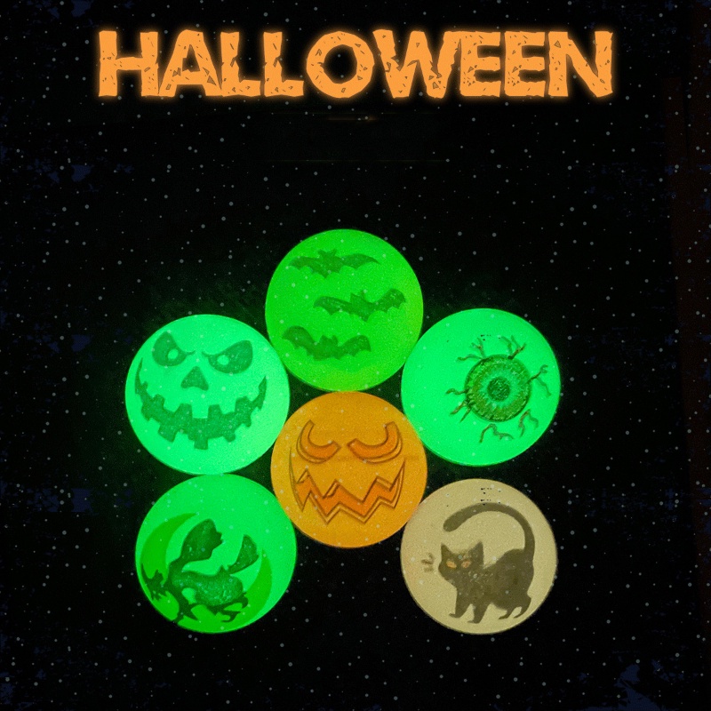 1 Pc Random Style Halloween Luminous Bouncy Ball Toy/ Horror Eyeball Ghost Pattern Elastic Balls/ Easter Party Kids Toys Present