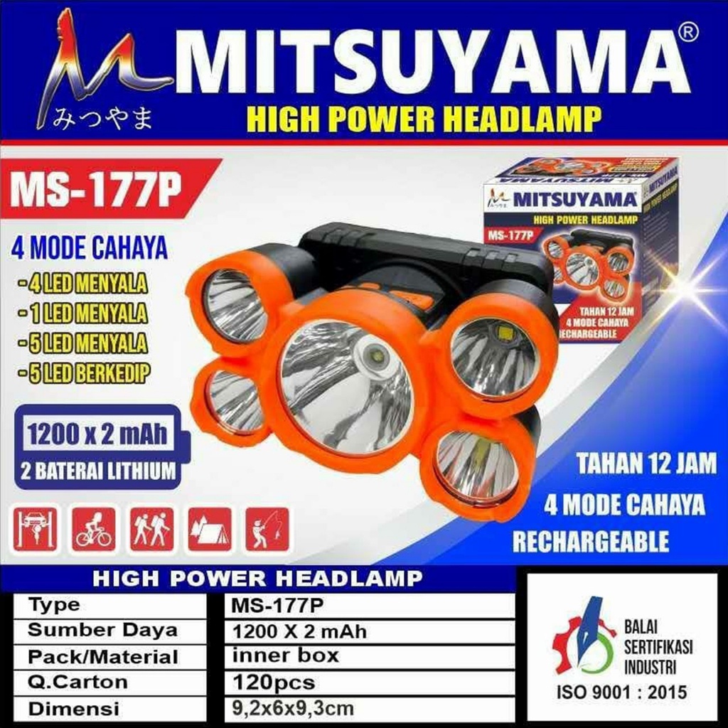 Senter Kepala LED Mitsuyama MS 147P / MS 147K / MS 167P / MS 177P LED Headlamp Bonus Lampu LED