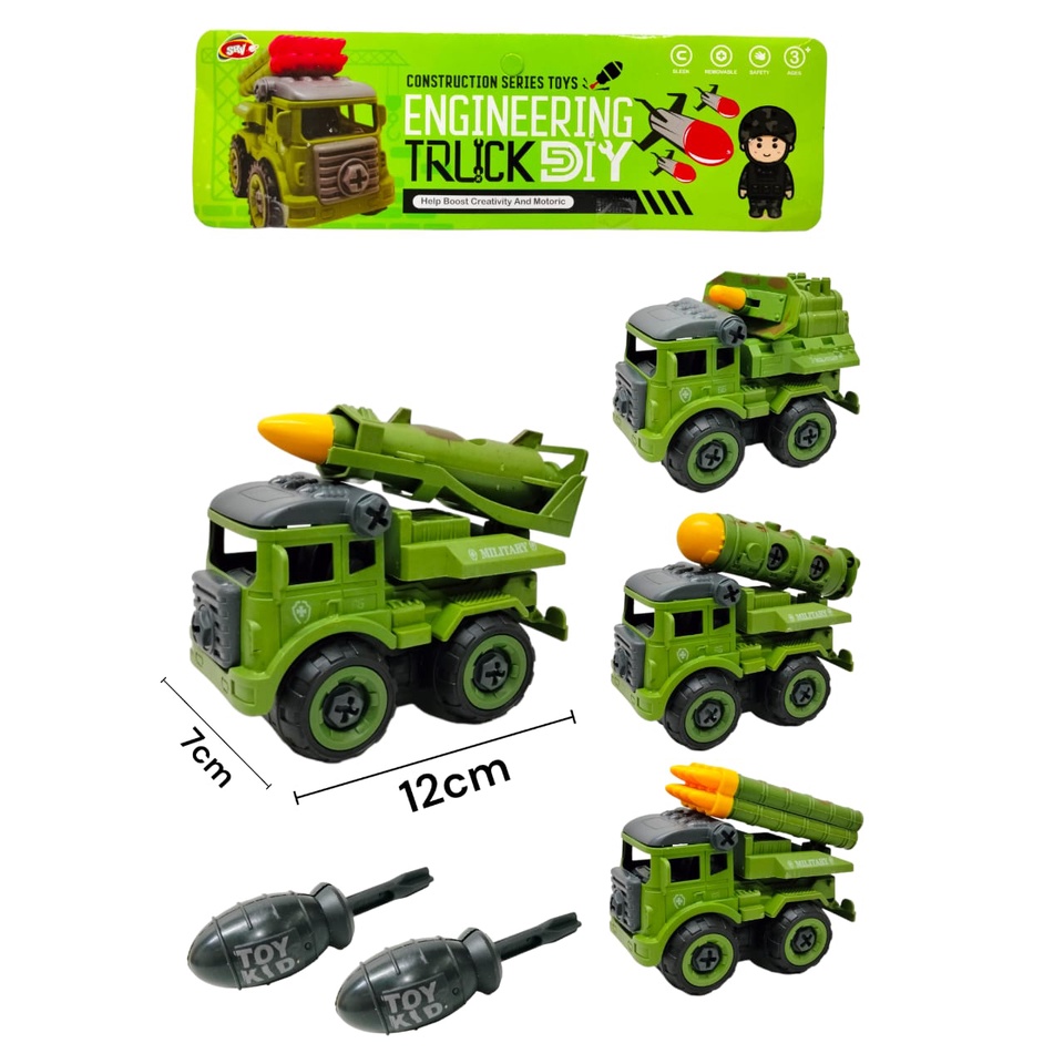 REDFIRE TOYS MAINAN EDUKASI TRUCK BONGKAR PASANG DIY SERI KONSTRUKSI ARMY PMK ISI 4