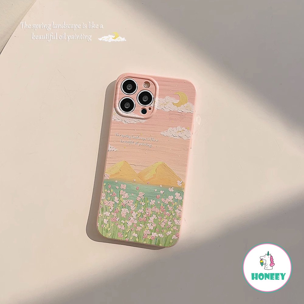 Retro Summer Moon Night Wild Flowers Oil Painting Phone Case for IPhone 14 13 12 11 Pro Max 14 Plus Case Cute Sweet Soft Cover