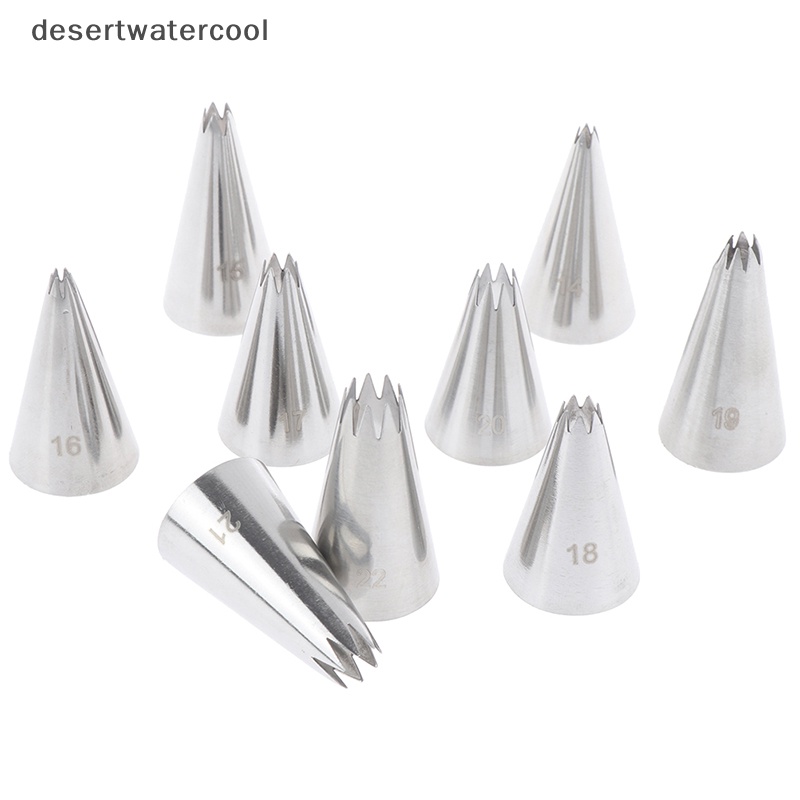 Deid 9pcs Open Star Cream Piping Nozzle Kue Decorag Set Metal Pastry Bag Tips Martijn