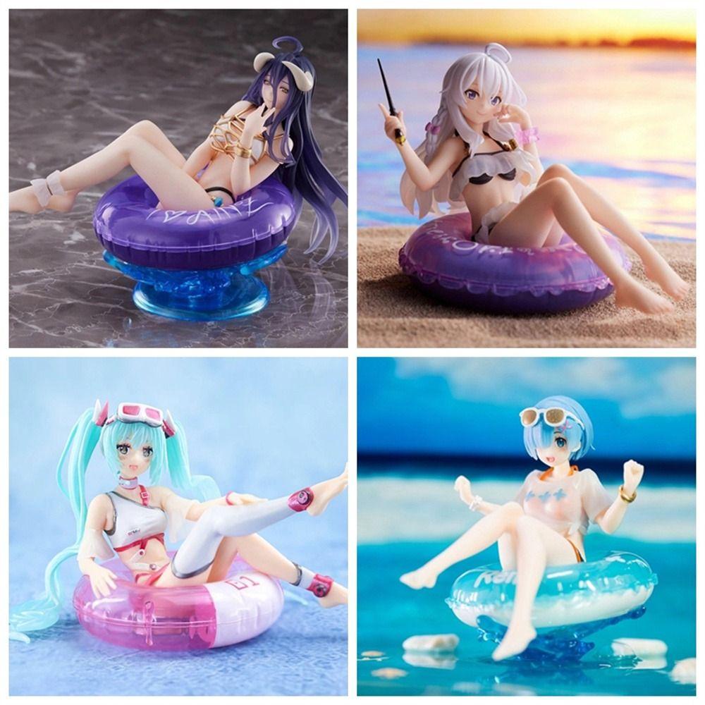 AUGUSTINA Elaina Action Figure, Aqua Float Hatsune Miku Figure, Mainan Koleksi Gadis Patung Baju Renang Patung Duduk Renang Cincin Rem Anime Figure Untuk Mainan Koleksi