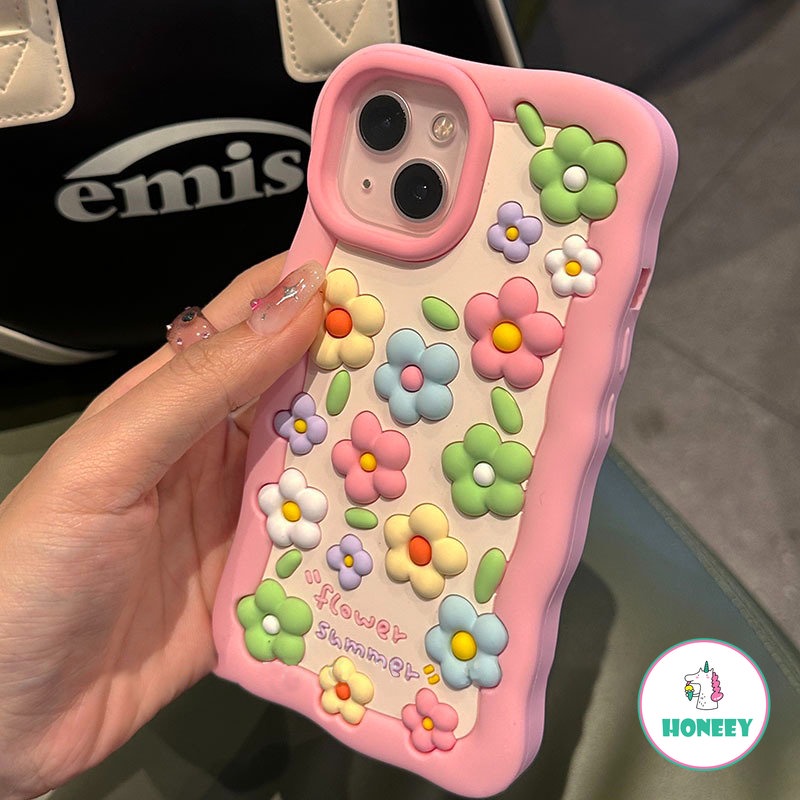 IPHONE Korea Musim Panas Lucu 3D Kayu Bunga Kupu-Kupu Lembut Casing Ponsel Untuk Iphone14 12 11 13 Pro Max11 13 14 Pink Pelindung Penutup Belakang