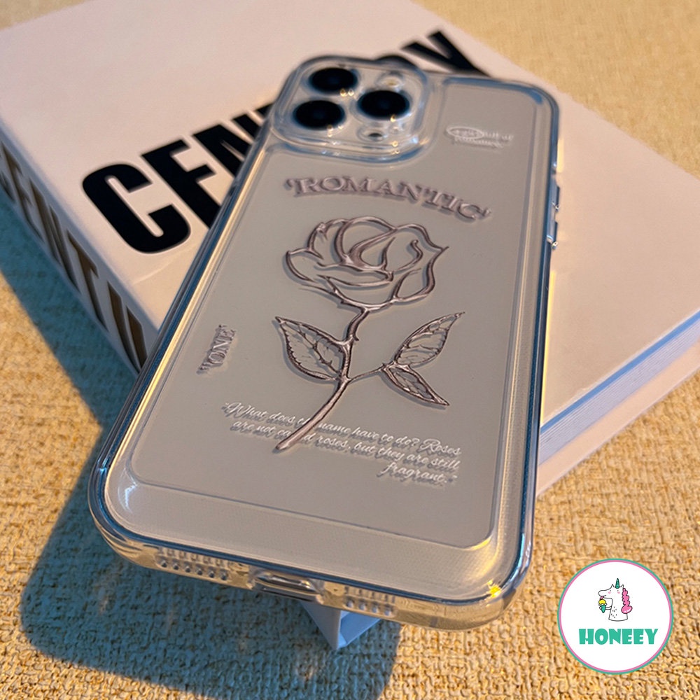 IPHONE Case Telepon Label Tulisan Mawar Garis Fashion Untuk Iphone14 13 12 11 Pro Max XR XS Max7 8 Plus Cover Silikon Lembut Transparan