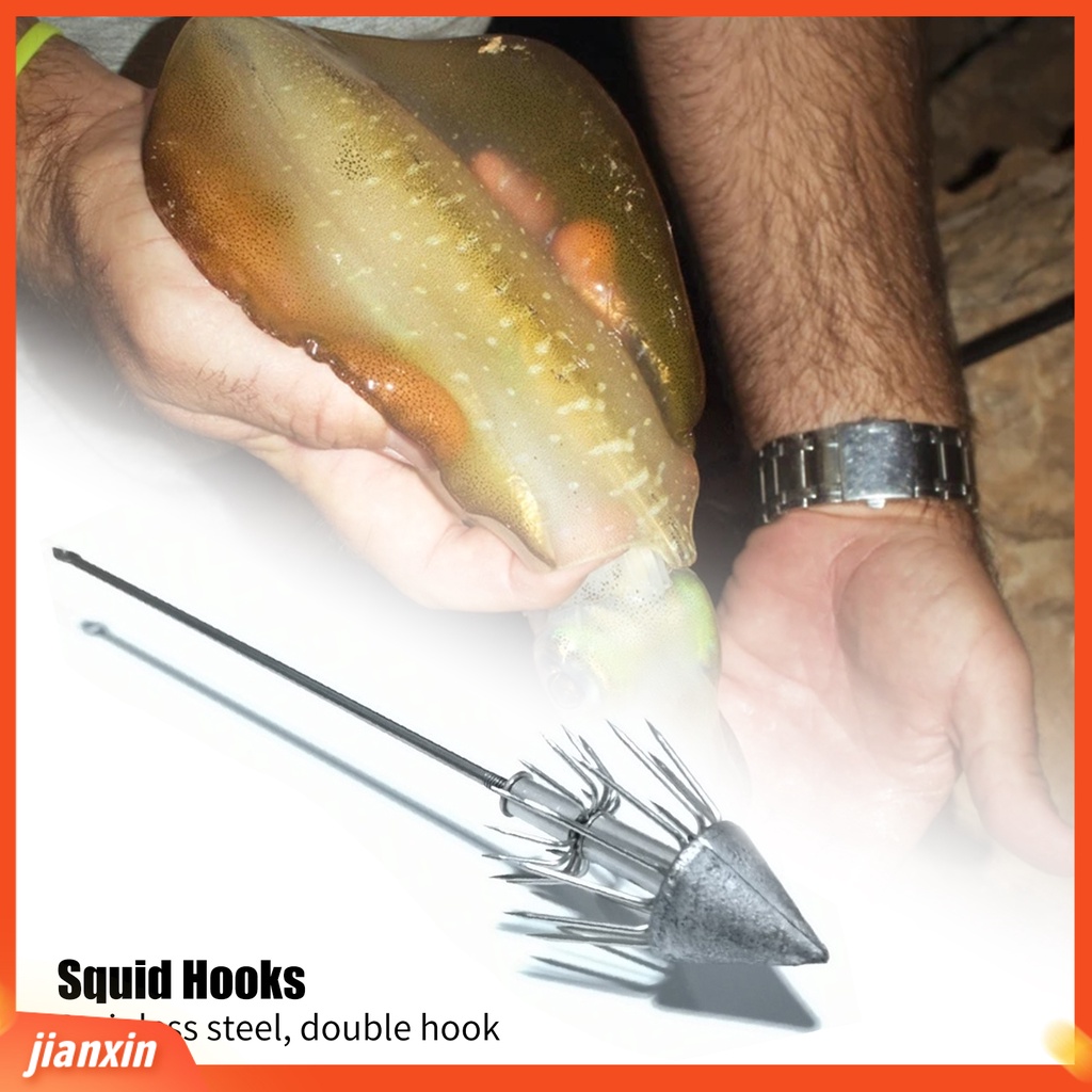 (In Stock) 23.5cm /90g Tajam Squid Jig Double Layer Stainless Steel Ketangguhan Yang Bagus Kait Ikan Untuk Memancing