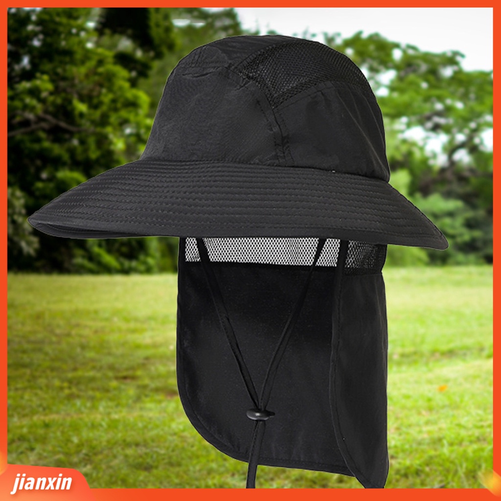 (In Stock) Unisex Topi Matahari Pinggiran Lebar Mesh Bernapas Adjustable Tahan UV Lipat Blok UV Nilon Outdoor Camping Memancing Topi Matahari Dengan Flap Leher Untuk Pria