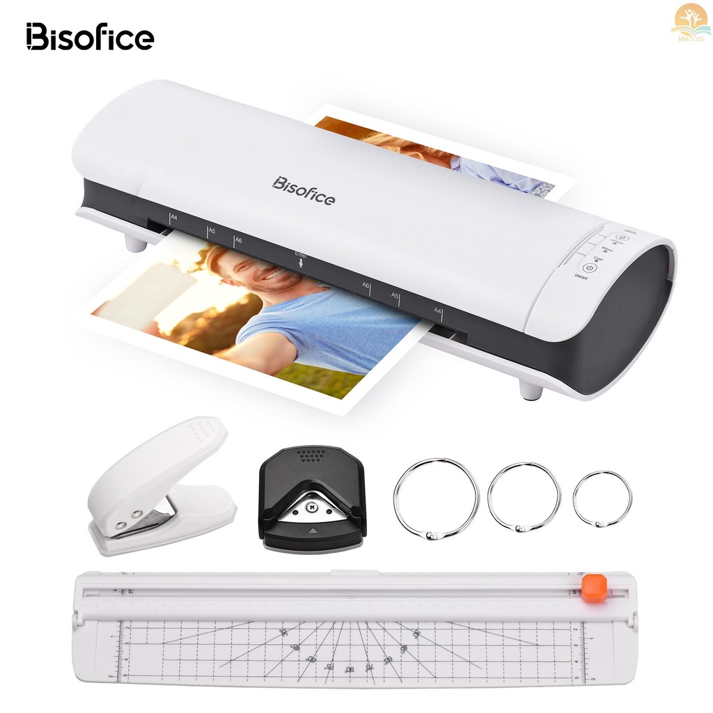 In Stock Bisofice SL988 Set Mesin Laminator Desktop Ukuran A4 6IN1 Laminasi Panas Dan Dingin Multifungsi 2 Sistem Rol Lebar 9inci Max Dengan Pemotong Kertas Trimmer Rounder Hole