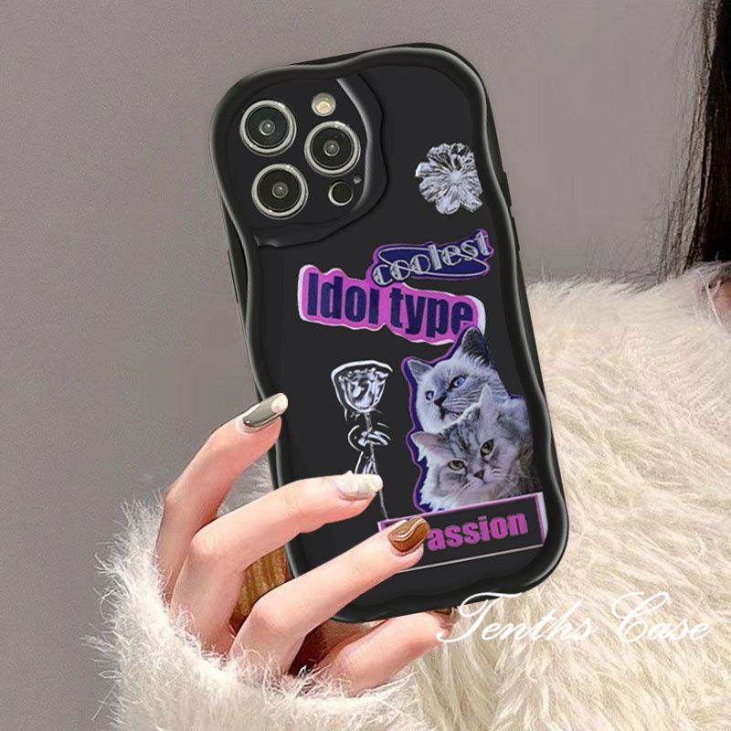 Kompatibel Untuk IPhone14 13 12 11 Pro Max8 7 6 6s Plus X Xr Xs Max SE 2020 3D Lengkung Gelombang Tepi Rose Cat Phone Case