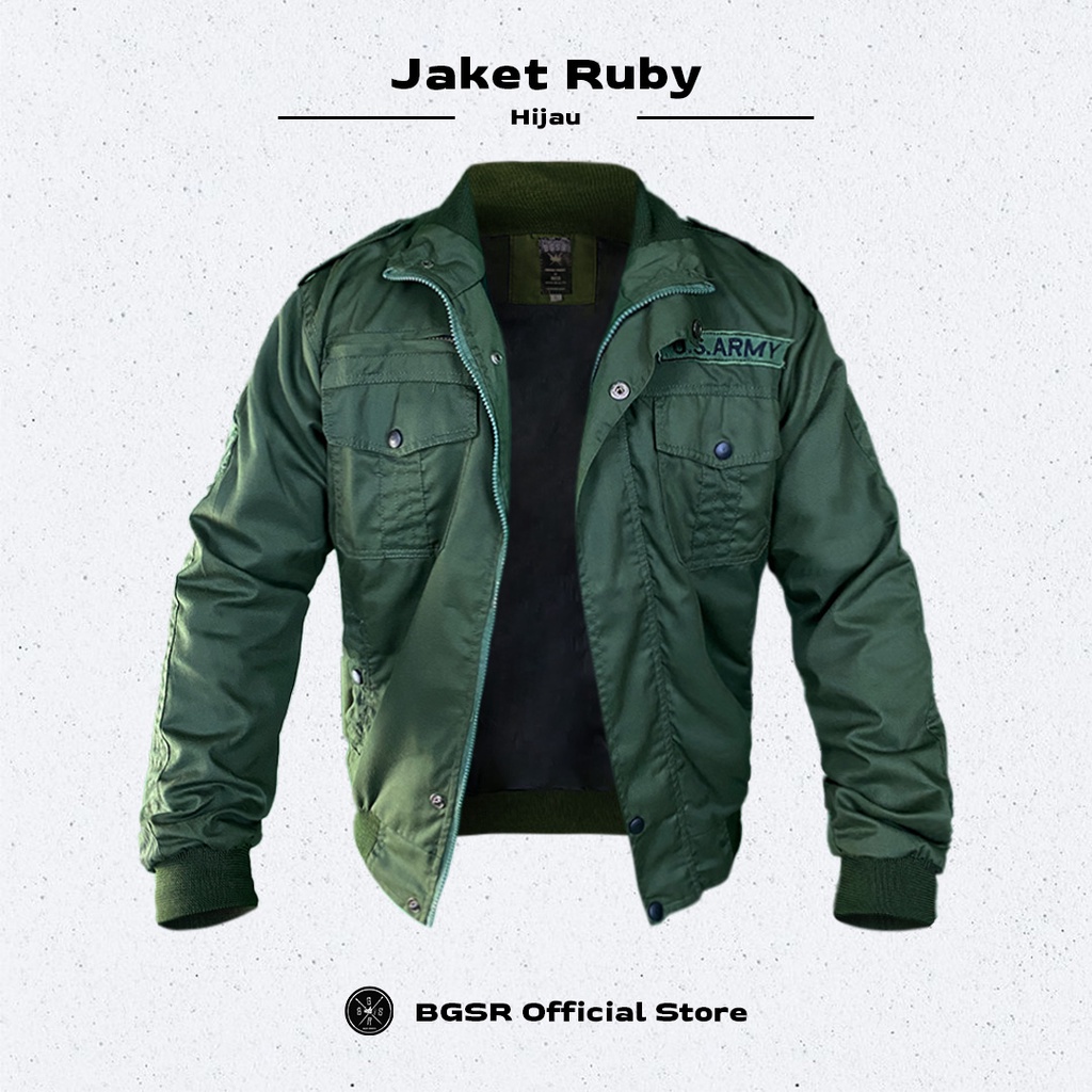 Jaket Pria Bomber Jacket Windbreaker Tebal Adem Ruby US ARMY BGSR
