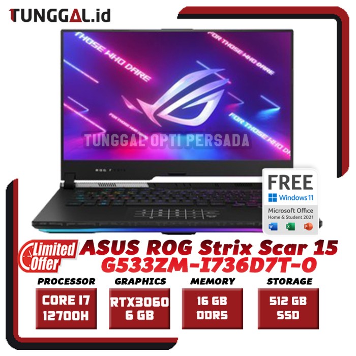 ASUS ROG Strix SCAR 15 RTX 3060 CORE i7 15,6" 300Hz 16GB 512GB W11+OHS