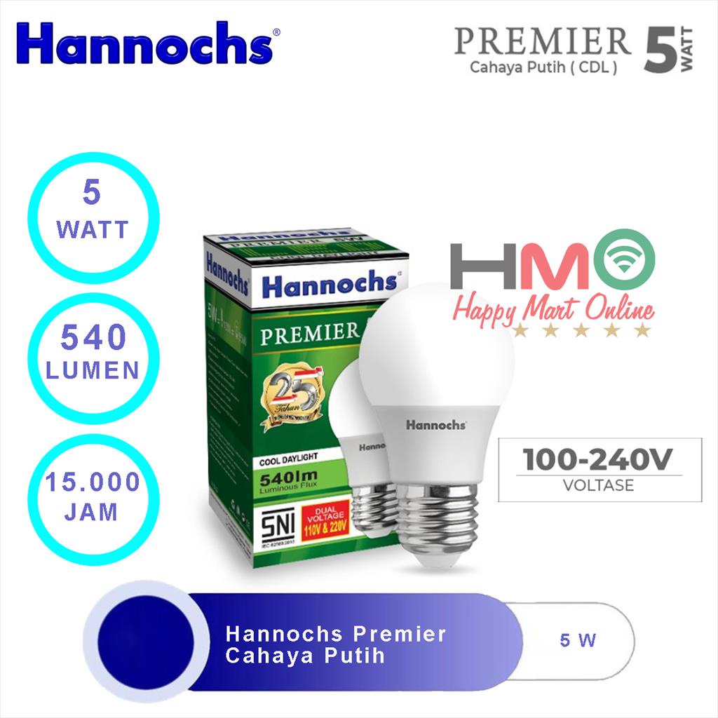 Lampu LED Hannochs Premier 5 Watt Cahaya Putih 5W 6500 K Cool Day Light