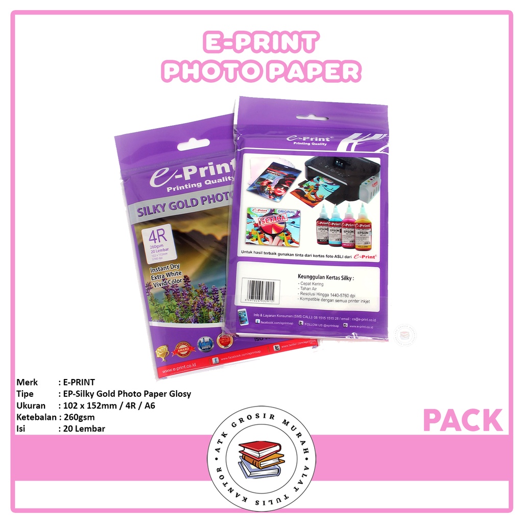 

E-PRINT - Photo Paper Silky Gold A6 260gsm 20S - Pack