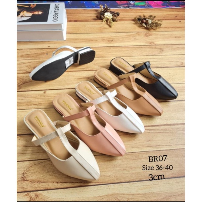 Sepatu Sandal Wanita  BR 07 bapau hak tahu mules virginia 3cm Vs