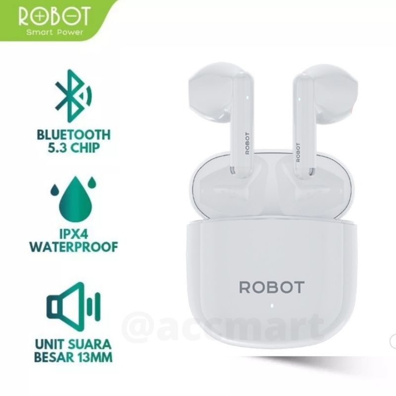 HENSET HANDSET T60 ROBOT TWS AIRBUDS T60 TERSEDIA WARNA BLACK WHITE BLUE PURPLE HALF EAR WIRELESS BLUETOOTH