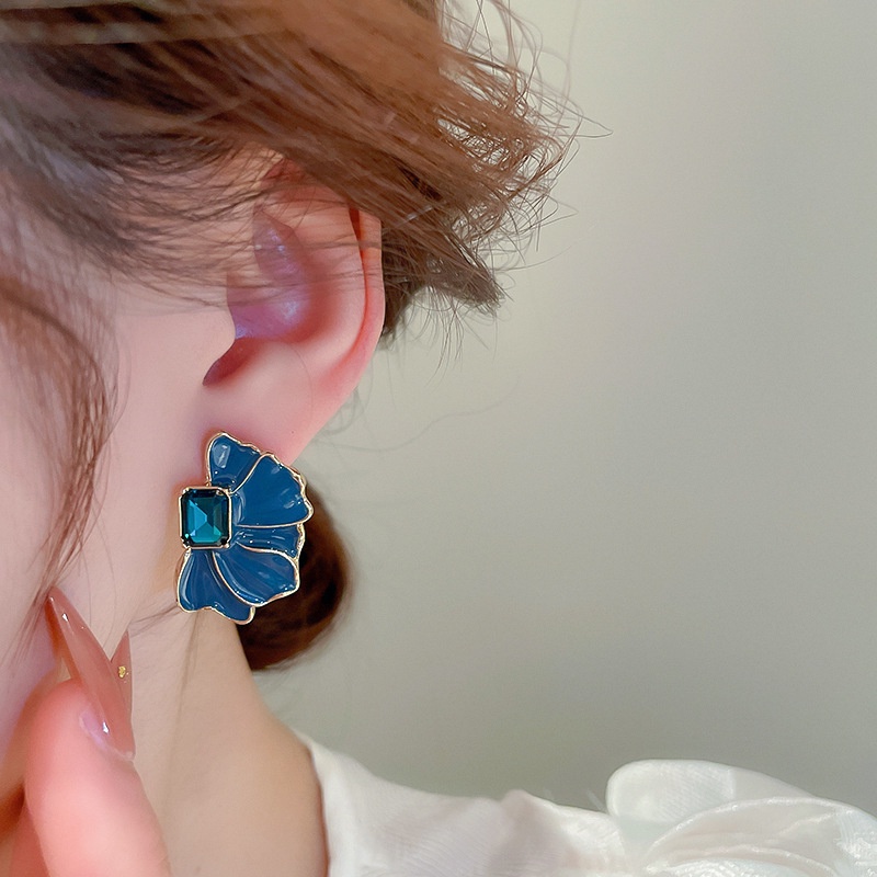 Deartiara Korea Selatan East Gate Drop Oil Blue Petal Earrings Fashion Dan Sapphire Serbaguna Anting Kelopak Lima Daun