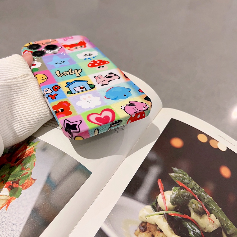 IPHONE Puzzle Kartun Lucu Pelindung Lensa Kamera Ponsel Hard Case Tidak Luntur Film Cover Untuk Iphone7 8 PLUS X XR XS 11 12 13 14 PRO MAX SE