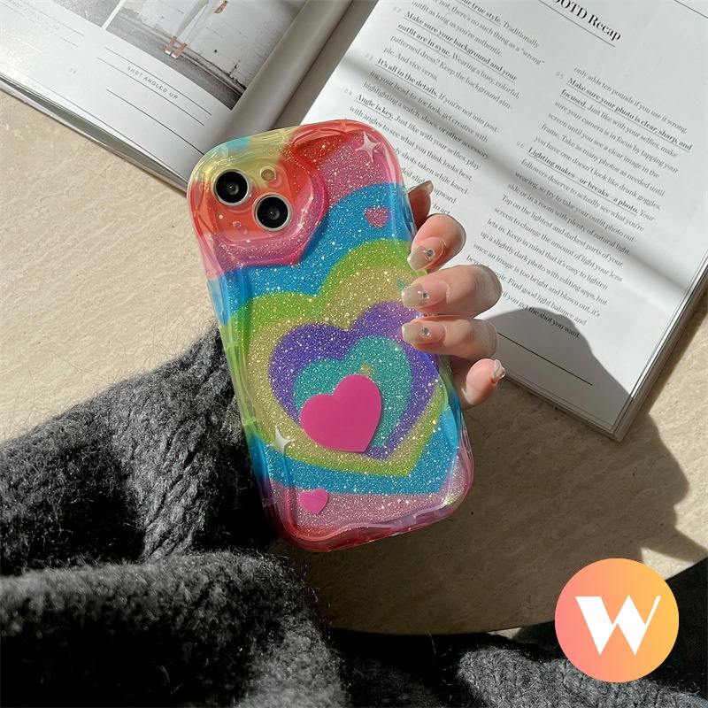 Casing 3D Wavy Curved Edge Case Untuk Infinix Hot9 8 12 30 11 10 20 Play Smart5 6 7 6 Plus Hot 10Lite 8 30i 9catatan12 G96 Gradual Rainbow Love Heart Merah Little Love Heart Lembut Airbag Sarung