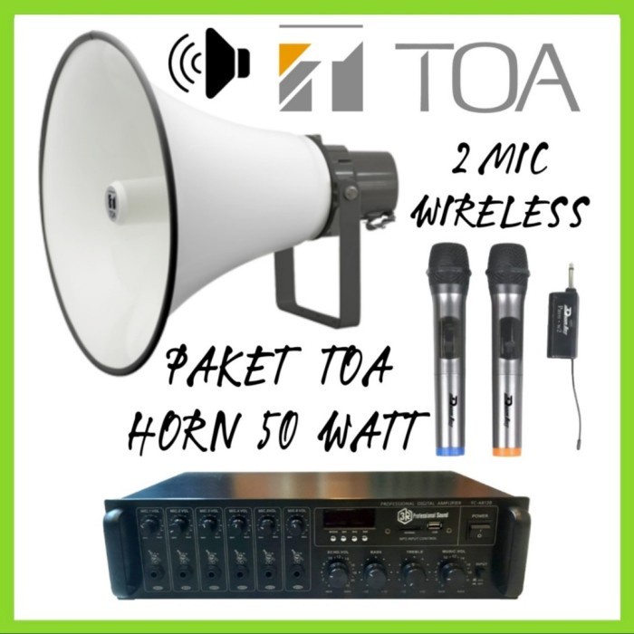 Paket TOA Corong 50 Watt + 1 Amplifier, 2 Microphone Wireless Jamin OK