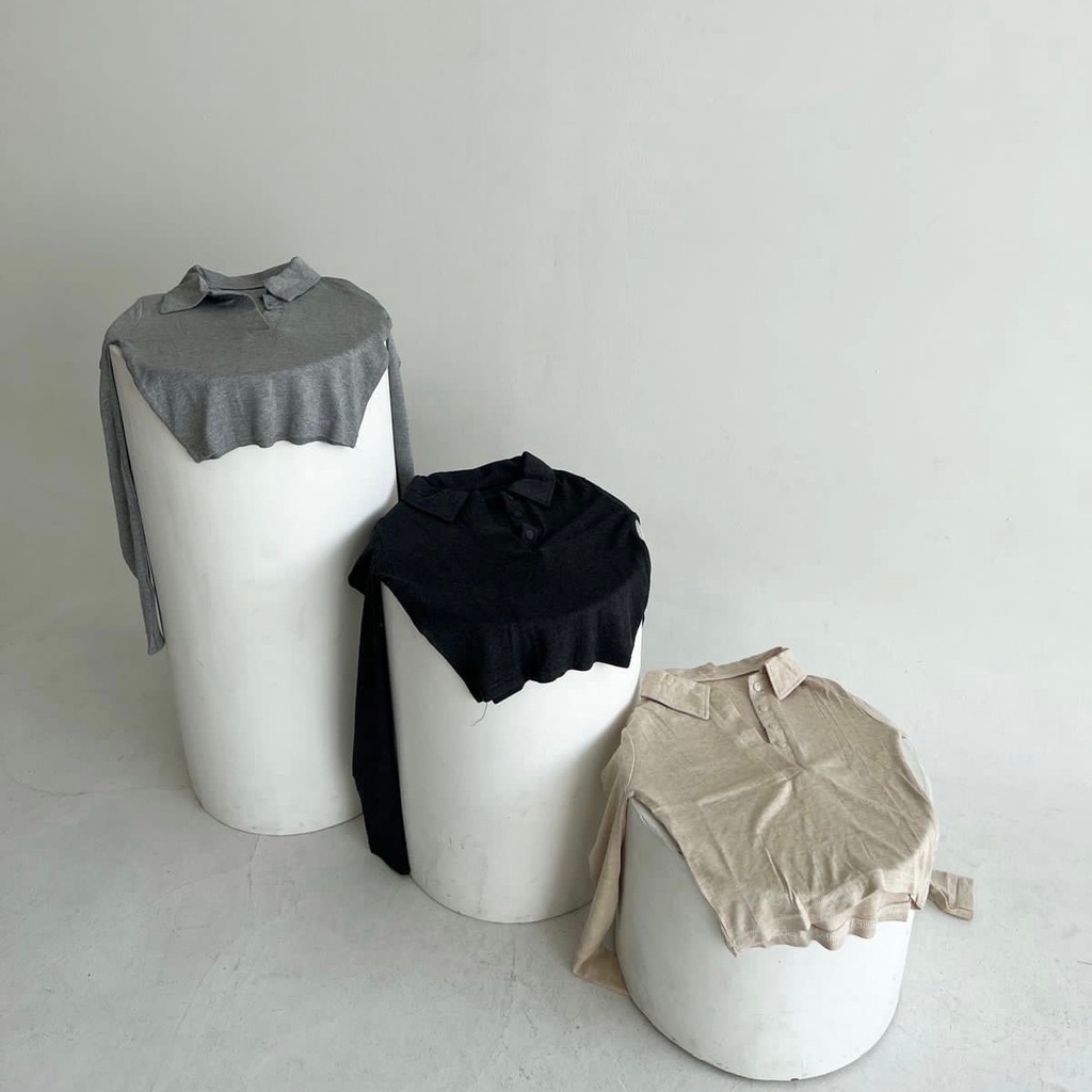 Joel Knit Polo Top | Crop Polo Top Lengan Panjang