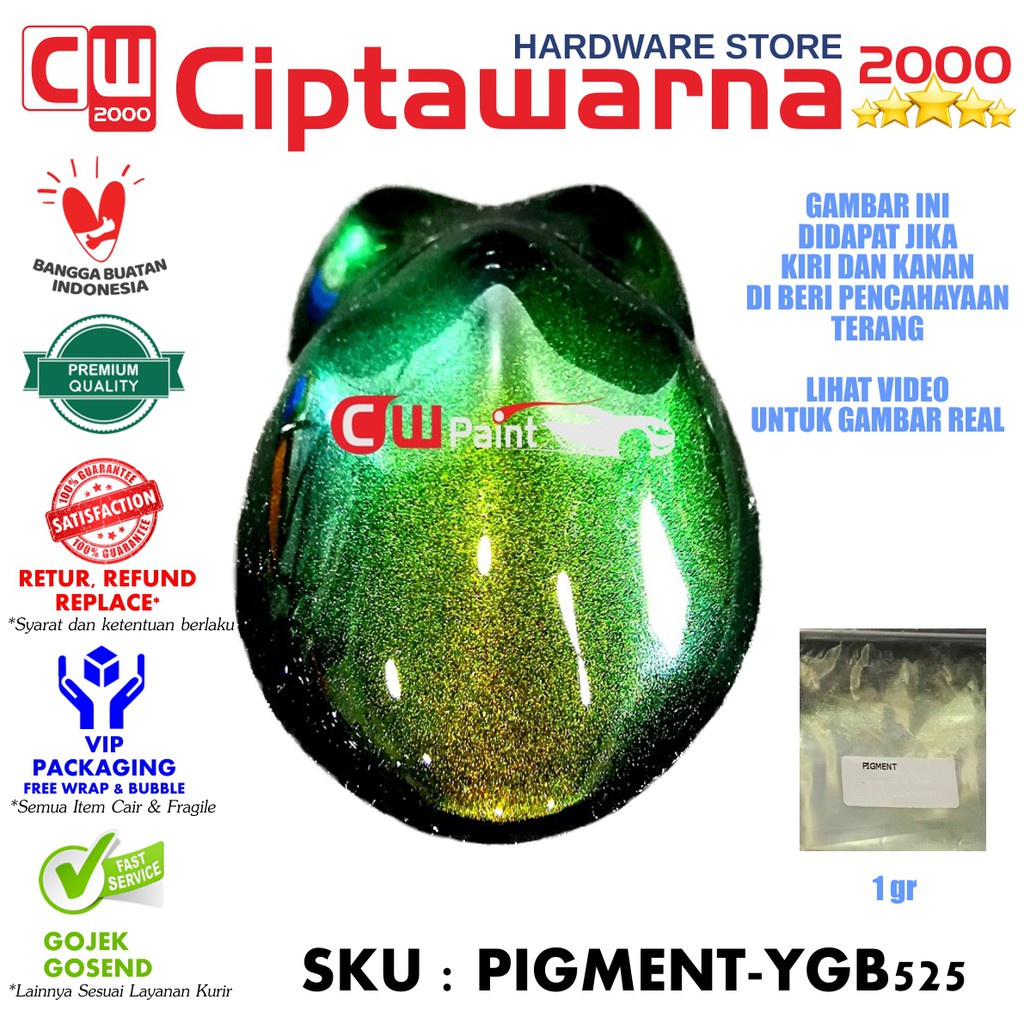 CwPaint Pigment Bubuk 1gr Cat Bunglon Xiralic Yellow Green Blue YGB525