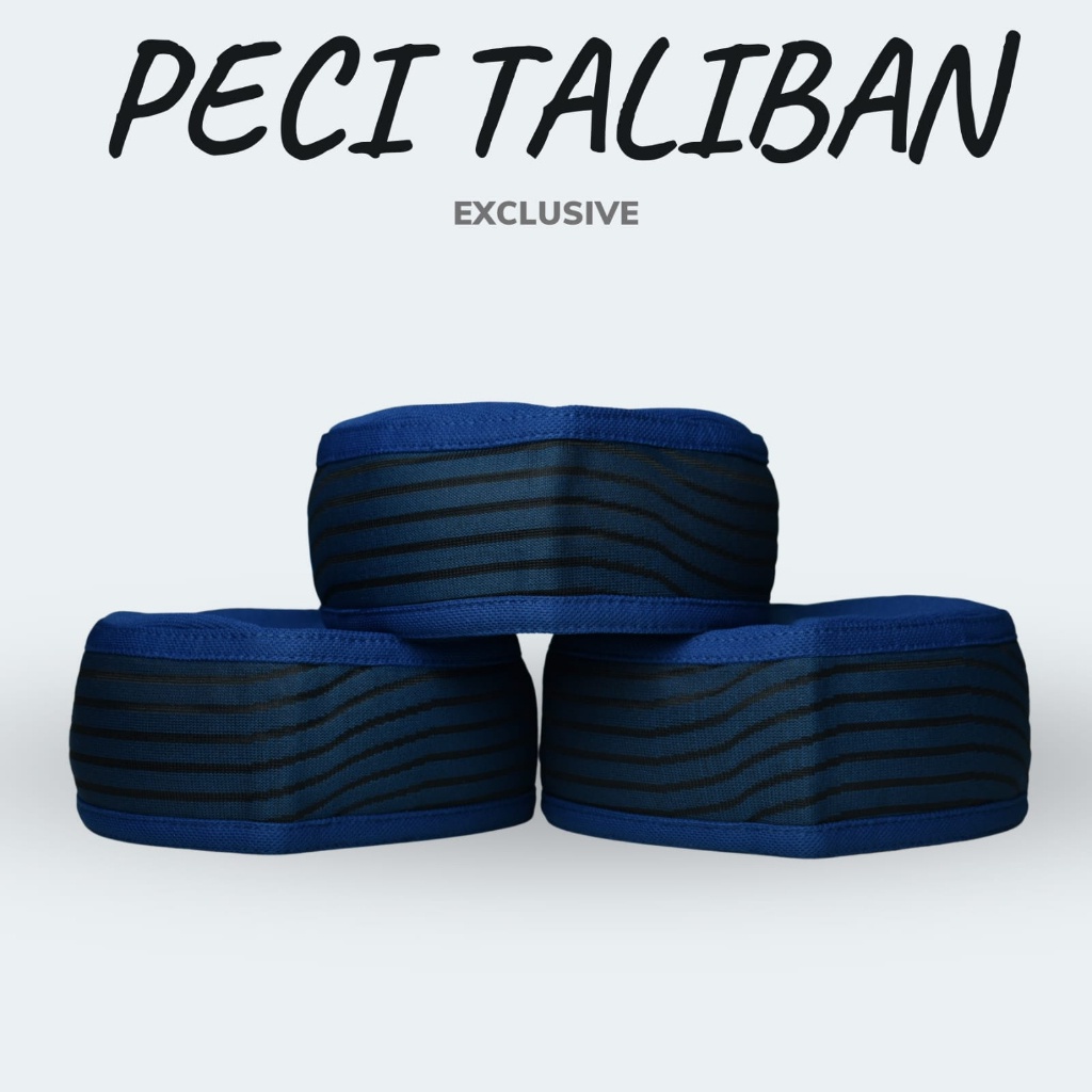 peci kopiah taliban warna biru dongker motif garis horizontal harga terjangkau kualitas bagus ukuran