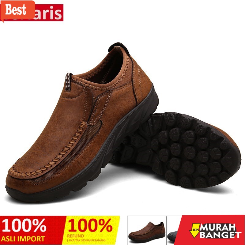 Sneakers pria terbaru- Promo Sepatu Kulit Original Formal Kasual Pria Kerja Santai ringan nyaman elastis Asli Import 39 s/d 48 A012
